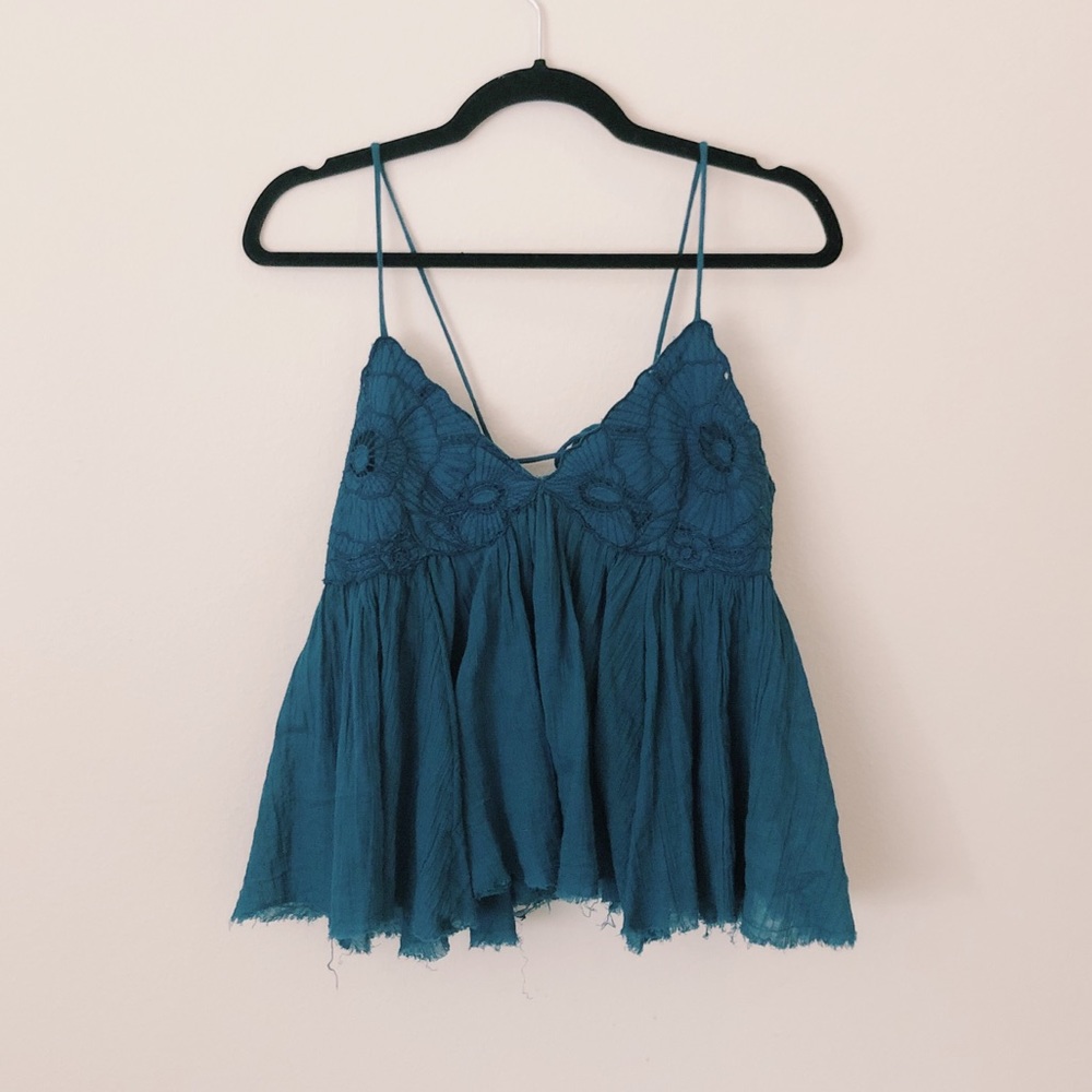 Free People Turquoise Lace Tank Top